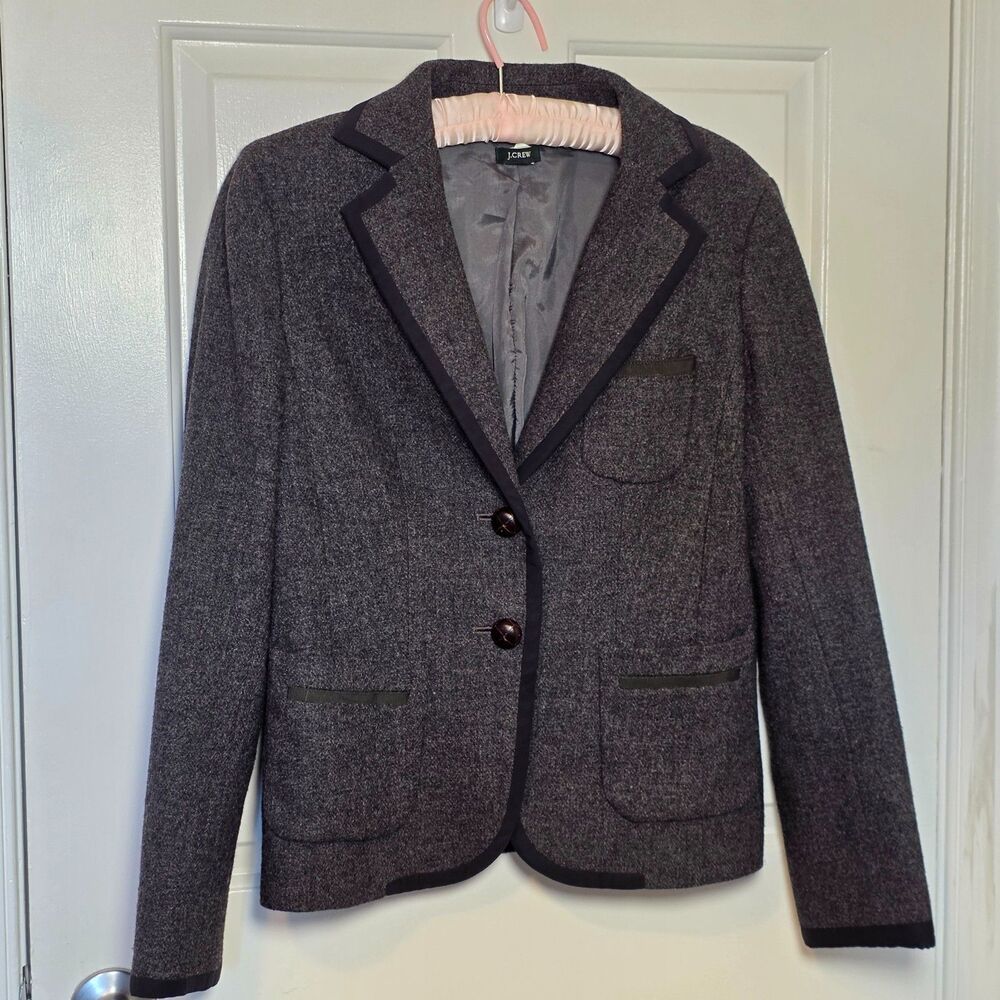 J. Crew Wool Blazer Jacket Gray w/ Piping, Preppy Buttons Lined VTG Y2K sz. 8 - Picture 11 of 15